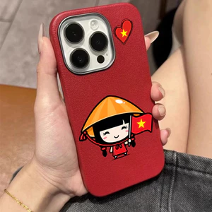 ốp iphone độc lập tự do vân da đỏ hot trend cho iphone 16prm 14promax 11 15promax 13 xsmax 14 bé gái yêu nước qn1008