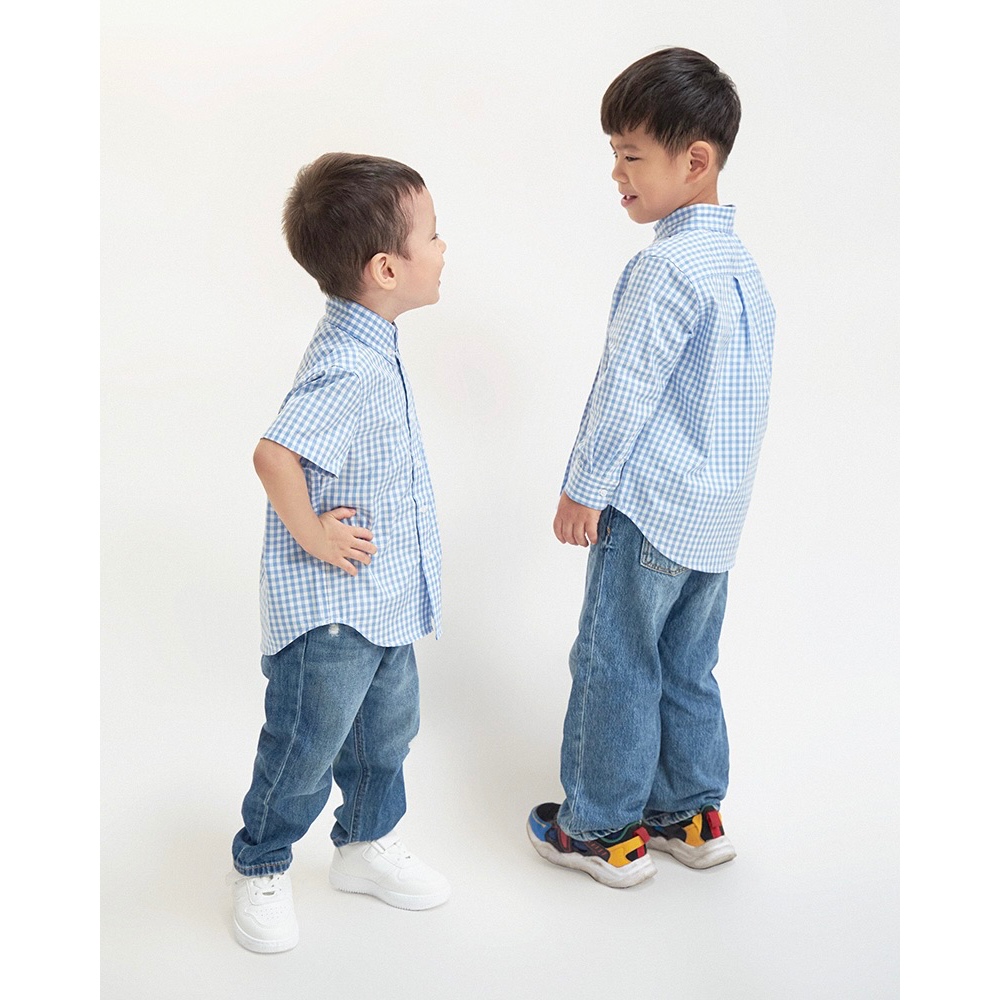 TheBlueTshirtKids - Áo sơ mi cho bé tay ngắn kẻ sọc cotton - BlueKid Classic Shirt