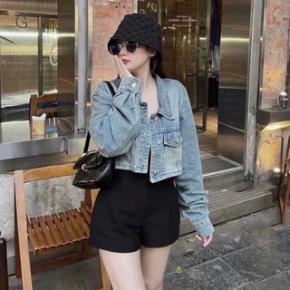 Áo Khoác Jean Bò Nữ Unisex basic form Croptop Boxy Avo Avocado cao cấp wash màu chất