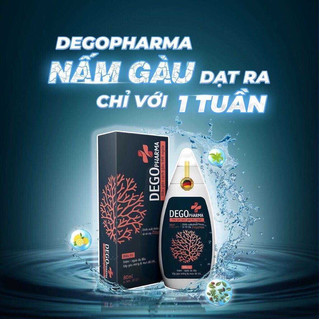 Combo 2 chai Dầu Gội Đầu DEGO PHARMA 80ml Dứt Điểm Gàu Ngứa Nấm Da Đầu & Viêm Da Tiết Bã