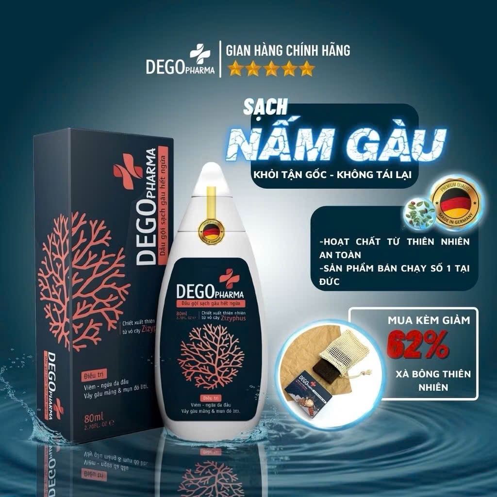 Combo 2 chai Dầu Gội Đầu DEGO PHARMA 80ml Dứt Điểm Gàu Ngứa Nấm Da Đầu & Viêm Da Tiết Bã