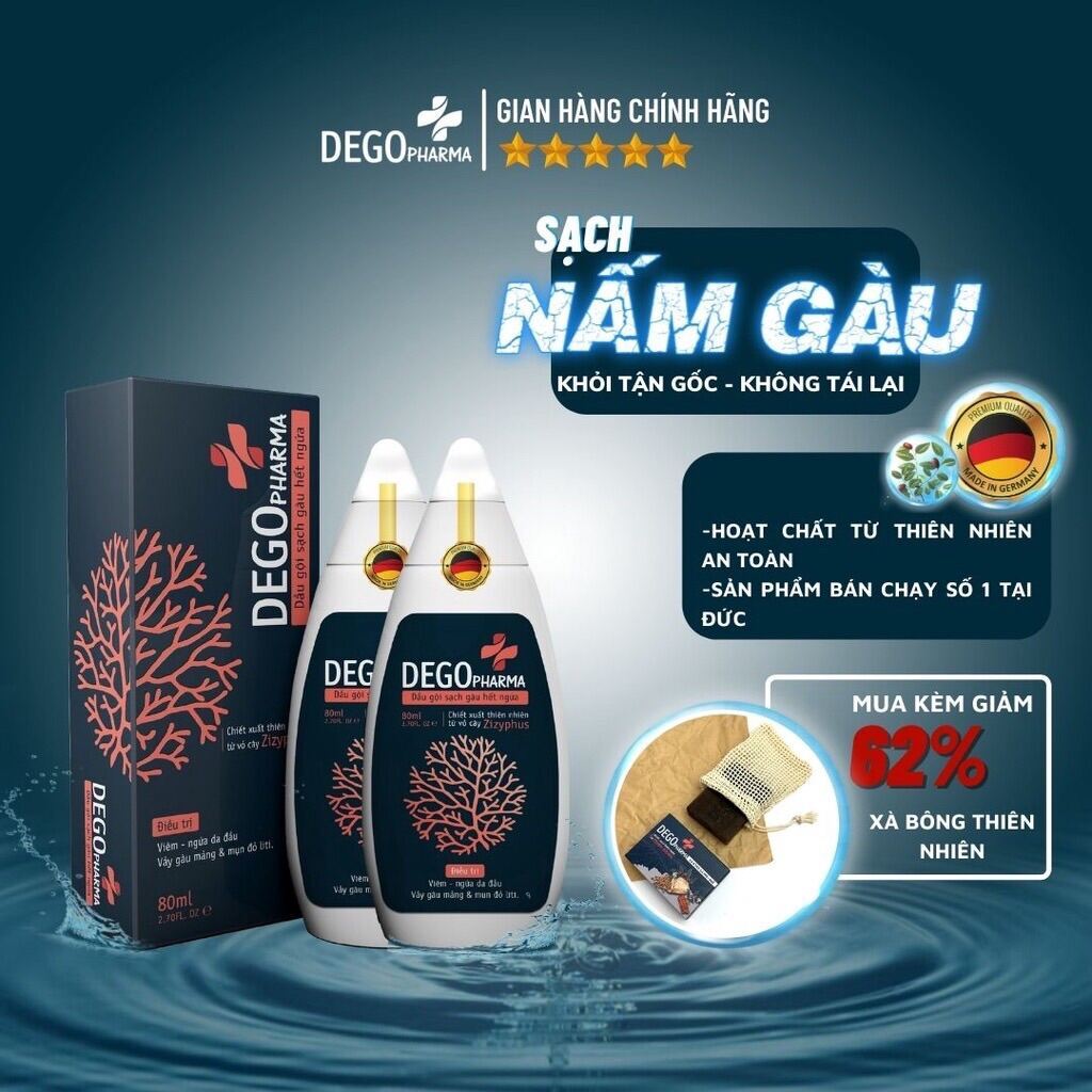 Combo 2 chai Dầu Gội Đầu DEGO PHARMA 80ml Dứt Điểm Gàu Ngứa Nấm Da Đầu & Viêm Da Tiết Bã