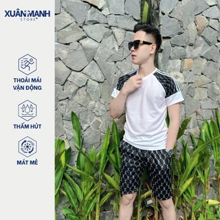 Bộ Thun Nam, Bộ Cộc Thể Thao Nam Cổ Tròn Chất Cotton Cá Sấu Cao Cấp, Họa Tiết Phối Tay Mẫu Mới 2025 B53