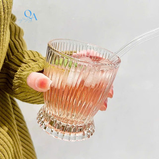 Cốc Thủy Tinh Vân Sọc Kiểu Dáng Thắt Eo Đuôi Cá | Ly Thủy Tinh Phong Cách Hàn Quốc Dễ Thương