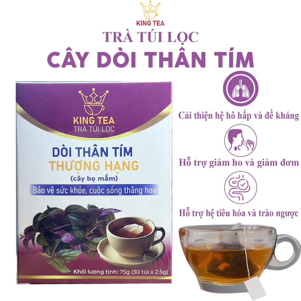 Ảnh Trà Dòi Thân Tím Túi Lọc 30 Gói Kingtea - Cây Dòi Thân Tím Sấy Lạnh , Sao Thơm  -  Giúp Thanh Nhiệt - Giảm Ho 2