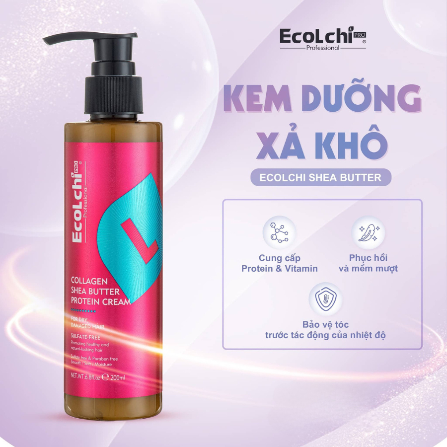 Kem Dưỡng Xả Khô Ecolchi 200ml | Collagen Shea Butter Protein, Tóc Mềm Mượt Bóng Khỏe Chuẩn Salon
