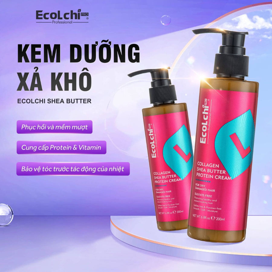 Kem Dưỡng Xả Khô Ecolchi 200ml | Collagen Shea Butter Protein, Tóc Mềm Mượt Bóng Khỏe Chuẩn Salon