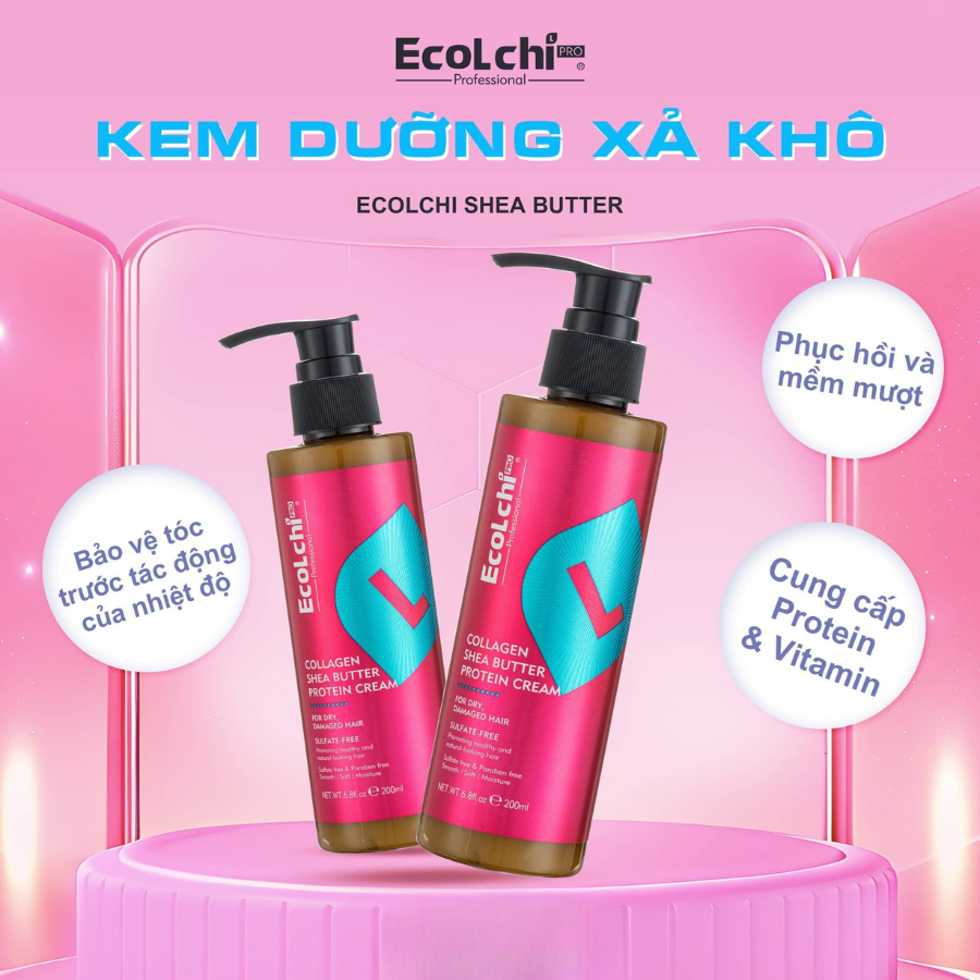 Kem Dưỡng Xả Khô Ecolchi 200ml | Collagen Shea Butter Protein, Tóc Mềm Mượt Bóng Khỏe Chuẩn Salon