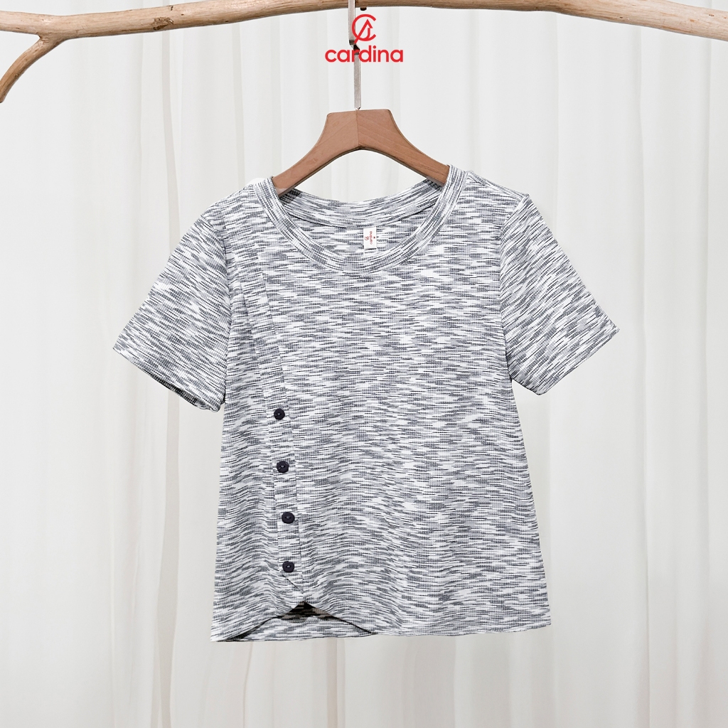 Ảnh Áo thun nữ CARDINA chất tăm cotton kiểu dáng croptop tà lệch 5AFC25 4
