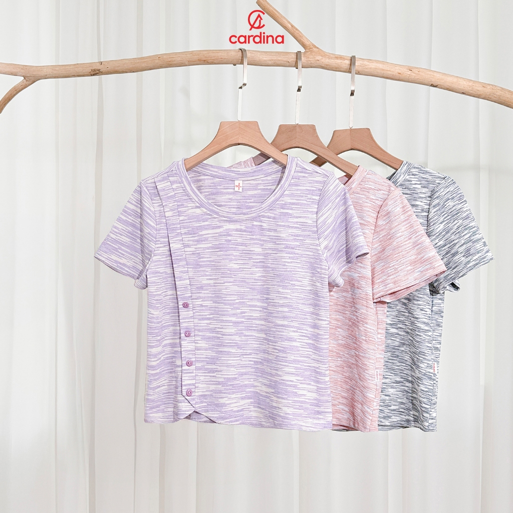 Ảnh Áo thun nữ CARDINA chất tăm cotton kiểu dáng croptop tà lệch 5AFC25 3
