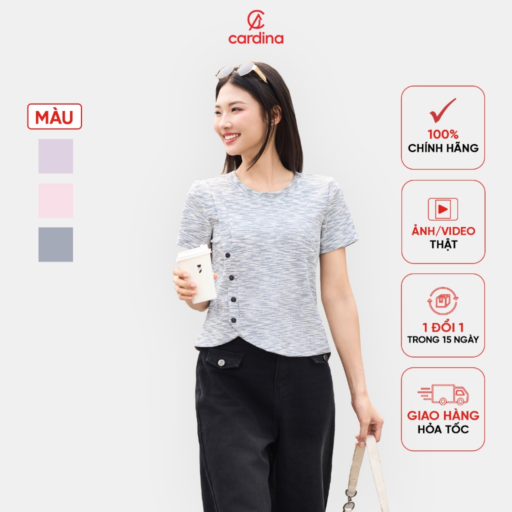 Ảnh Áo thun nữ CARDINA chất tăm cotton kiểu dáng croptop tà lệch 5AFC25 1