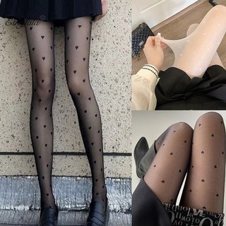 IK Quần Tất Lụa Mỏng Họa Tiết Trái Tim Màu Đen, Trắng, Tất Định Hình Chân Đẹp V15