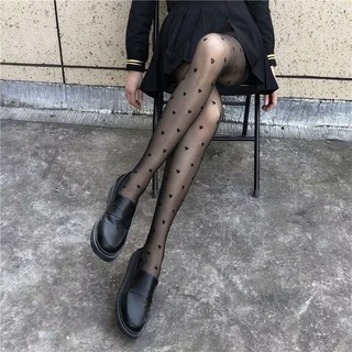 IK Quần Tất Lụa Mỏng Họa Tiết Trái Tim Màu Đen, Trắng, Tất Định Hình Chân Đẹp V15