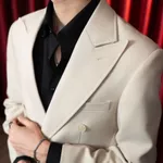 Blazer màu be 2 hàng khuy Addikt Beige Double Breasted - Áo khoác Blazer 6x2 peak lapels classic vibe, áo Blazer ve nhọn — ảnh 5