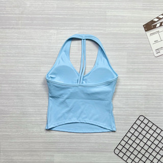 Áo tập gym nữ, áo tập yoga có mút nâng ngực cổ yếm hở lưng sexy chất Poly mát mịn (mã Ao246)