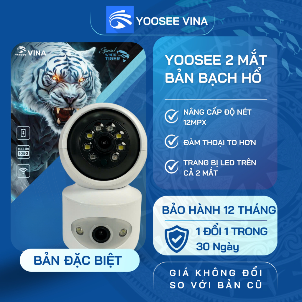 Camera YOOSEE PHIÊN BẢN BẠCH HỔ ,CAMERA 2 Mắt Trong Nhà, Cảnh Báo Còi ...