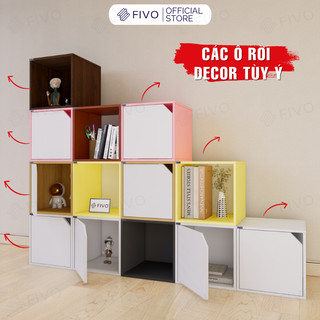 Kệ Sách Gỗ Tổ Ong Decor Linh Động FIVO FB02, Các Ô Tách Rời Di Chuyển Dễ Dàng, Có Kèm Tấm Lưng, Hộc Tủ Rộng Rãi