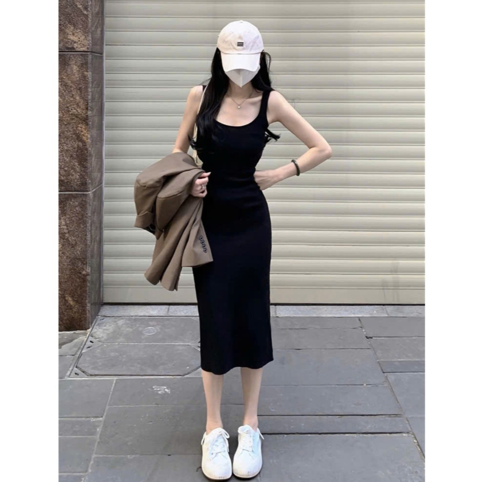 Váy thun 2 dây to ôm body dáng dài basic Đầm nữ ba lỗ xòe đi chơi mặc nhà chất thun gân trẻ trung ulzzang T613G