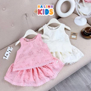 Set Bộ Bé Gái Áo Hai Dây Phối Chân Chất Thô Thêu Cho Bé Đi Chơi Đi Biển