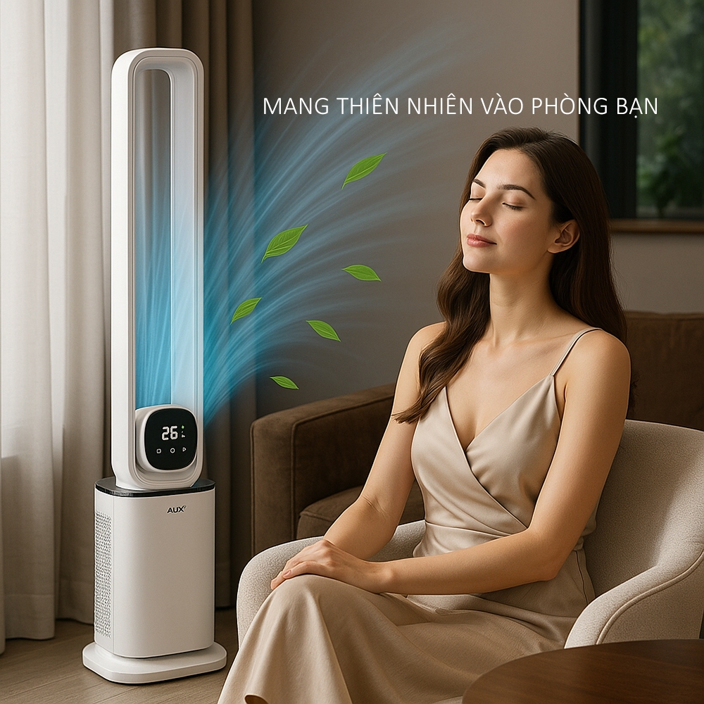 Quạt điều hoà đối lưu không khí không cánh,Quạt làm mát 12 cấp độ gió và lọc không khí bảo vệ sức khỏe