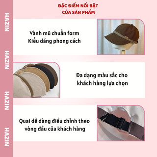 Mũ vành rộng chống nắng HAZIN chất vải kaki, mũ lưỡi trai có móc đeo khẩu trang unisex thời trang phong cách Hàn Quốc