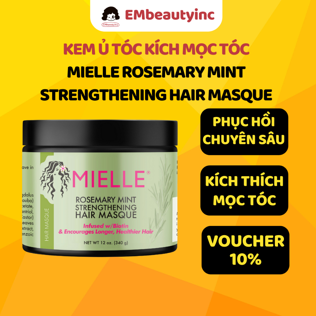 Kem Ủ Tóc Mielle Organics Rosemary Mint Hair Masque 340g Kích Thích Mọc Tóc Mềm Mượt - Rosemary Mint