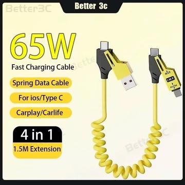 Cáp Sạc Lò Xo Đa Năng , Cáp Sạc Nhanh 4 in 1 , truyền dữ liệu tốt, kết nối sạc trên ô tô . sạc nhanh 65W .