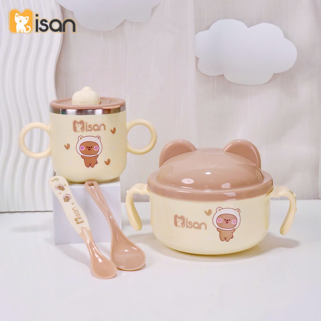 Ảnh Combo Bát ăn dặm kèm thìa và Cốc ăn dặm giữ nhiệt KidAndMom Misan cao cấp cho bé 1