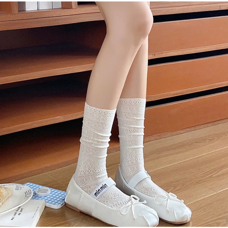 Vớ Tất nữ loại ren mỏng 4 màu phong cách dễ thương và xinh xắn