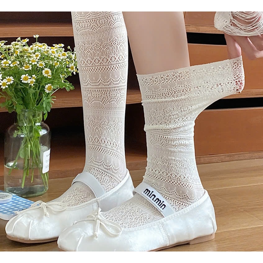 Vớ Tất nữ loại ren mỏng 4 màu phong cách dễ thương và xinh xắn