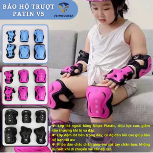 Combo Phụ Kiện Bảo Hộ Trượt Patin V5 Chính Hãng FLYING EAGLE - Bảo vệ Bàn Tay, Khủy Tay và Đầu Gối