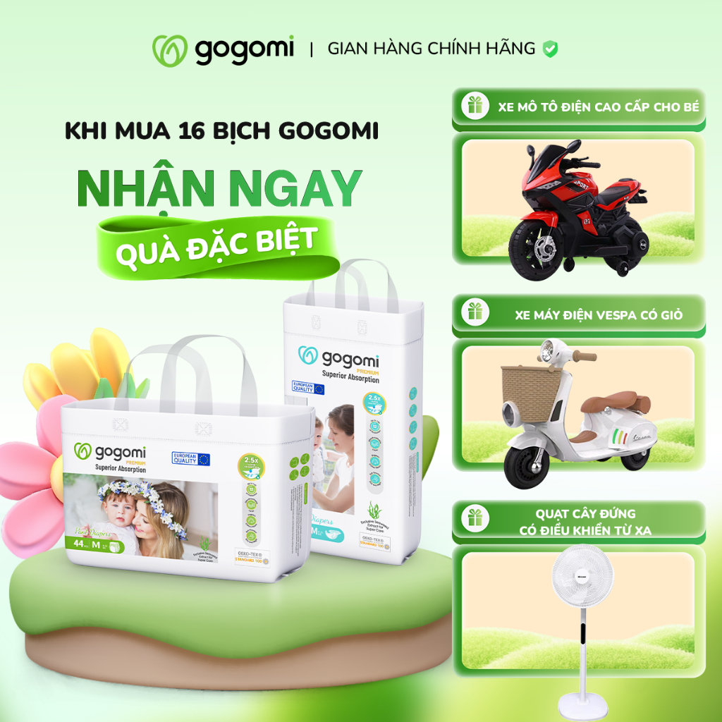 [Kèm quà] Combo 16 bịch tã/bỉm dán cao cấp Gogomi Premium đủ size NB60 ...