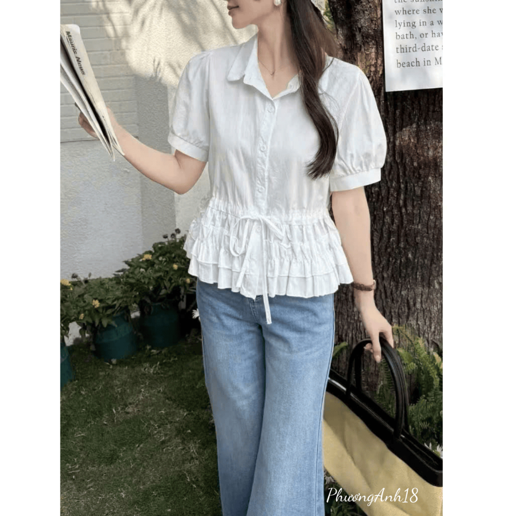 Áo Sơ mi cộc tay tầng bèo hàng QC