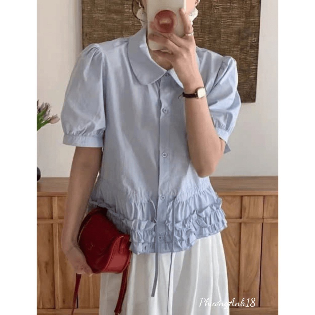 Áo Sơ mi cộc tay tầng bèo hàng QC