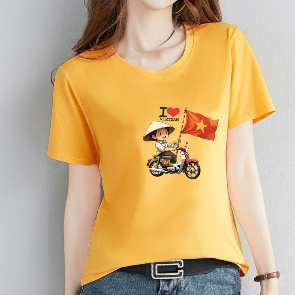 Ảnh Áo phông nữ Cờ Đỏ Sao Vàng Việt nam chất liệu thun cotton - Áo thun nữ 'Độc lập tự do' - LOZA G0400 3