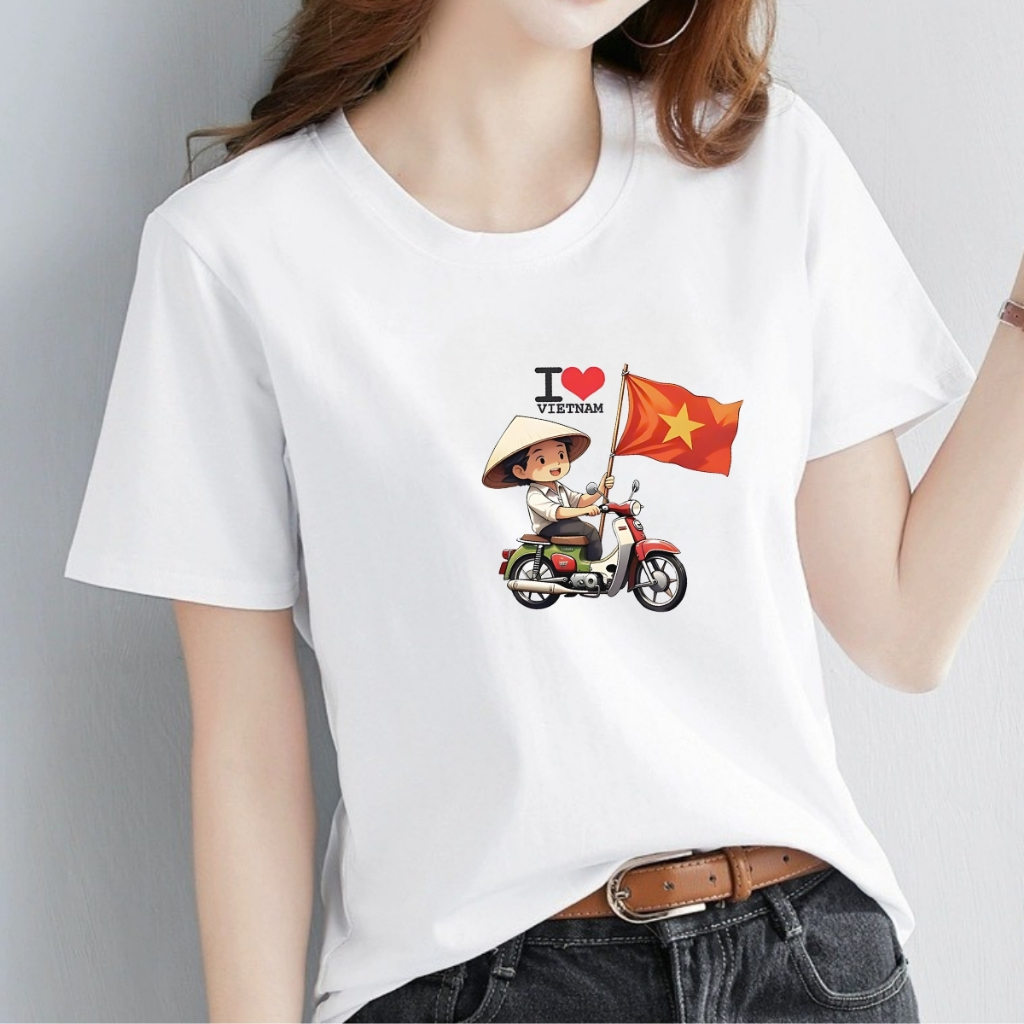 Ảnh Áo phông nữ Cờ Đỏ Sao Vàng Việt nam chất liệu thun cotton - Áo thun nữ 'Độc lập tự do' - LOZA G0400 1