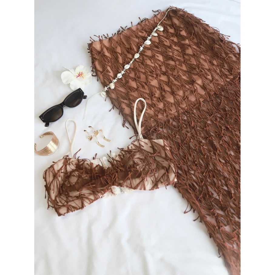 Orli Label | Seafoam Skirt Brown / Seafoam Skirt Beige | Chân váy lông tua rua nâu / be