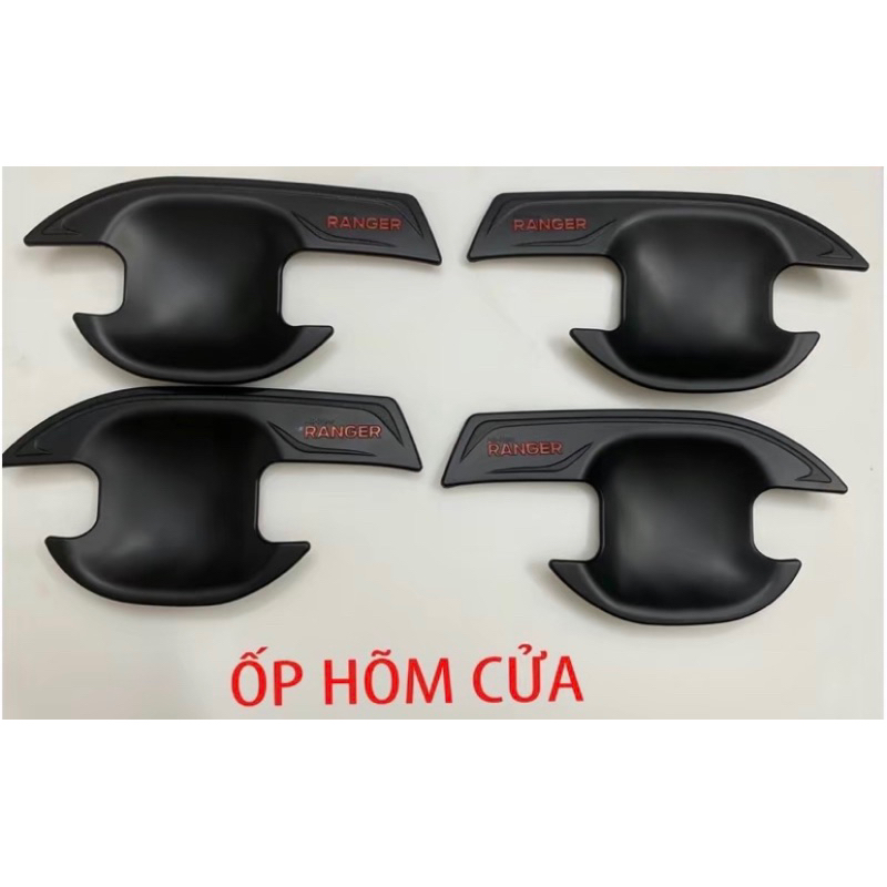 Ốp tay nắm và hõm xe Ford Ranger 2016-2026 nhựa ABS đen cao cấp