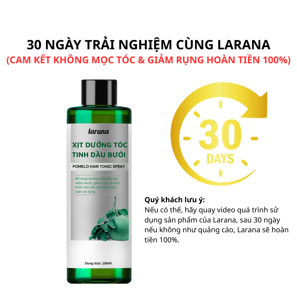 Xịt dưỡng tóc tinh dầu bưởi Larana Pomelo Hair Tonic Spray, Giảm rụng tóc, tăng cường mọc tóc dung tích 100ml