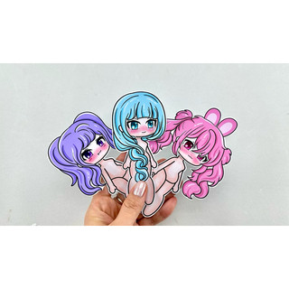 Đồ chơi bóc dán búp bê giấy Kuromi, Melody, Cinnamoroll Gacha - Mẫu Xanh mới nhiều trang phục