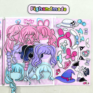 Đồ chơi bóc dán búp bê giấy Kuromi, Melody, Cinnamoroll Gacha - Mẫu Xanh mới nhiều trang phục