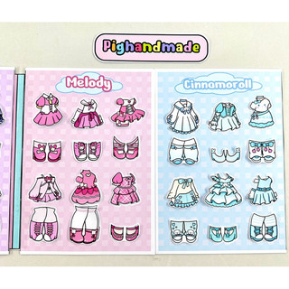 Đồ chơi bóc dán búp bê giấy Kuromi, Melody, Cinnamoroll Gacha - Mẫu Xanh mới nhiều trang phục