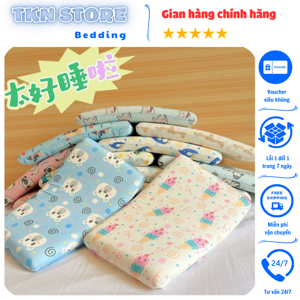Gối cao su thun lạnh cho bé kích thước 30x50cm, Gối ngủ cho bé mang đi học vải thun mềm mịn an toàn cho làn da bé