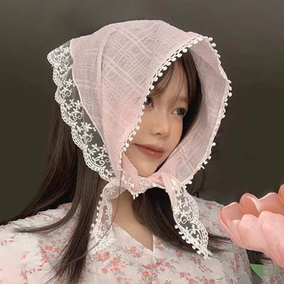 Khăn trùm đầu khăn turban đi biển khăn choàng tam giác hai mặt mùa hè mới khăn trùm đầu ren kiểu Pháp dành cho nữ