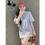 Áo sơ mi nữ kẻ sọc cộc tay thêu nơ, fom rộng siêu đẹp
