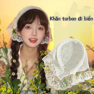 Khăn trùm đầu khăn turban đi biển khăn choàng tam giác hai mặt mùa hè mới khăn trùm đầu ren kiểu Pháp dành cho nữ