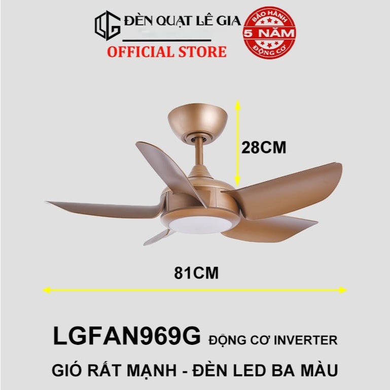 Ảnh Quạt Trần Cho Trần Thấp 2m-3m | Quạt Trần Mini 3 cánh 5 cánh | Quạt trần cổ ngắn chung cư Lê Gia 2