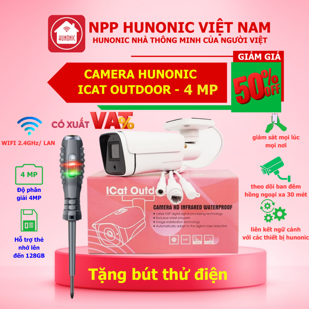 Camera Hunonic Icat Outdoor 4MP, Theo Dõi Chuyển Động, Đàm Thoại 2 ...