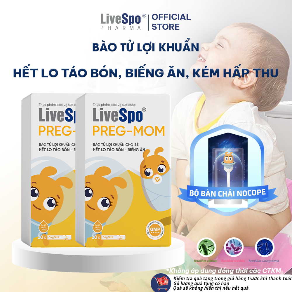 Ảnh Combo 2 hộp Men vi sinh chứa Bào tử lợi khuẩn LiveSpo Pregmom cho bé Táo bón, Biếng ăn (20 ống) 2