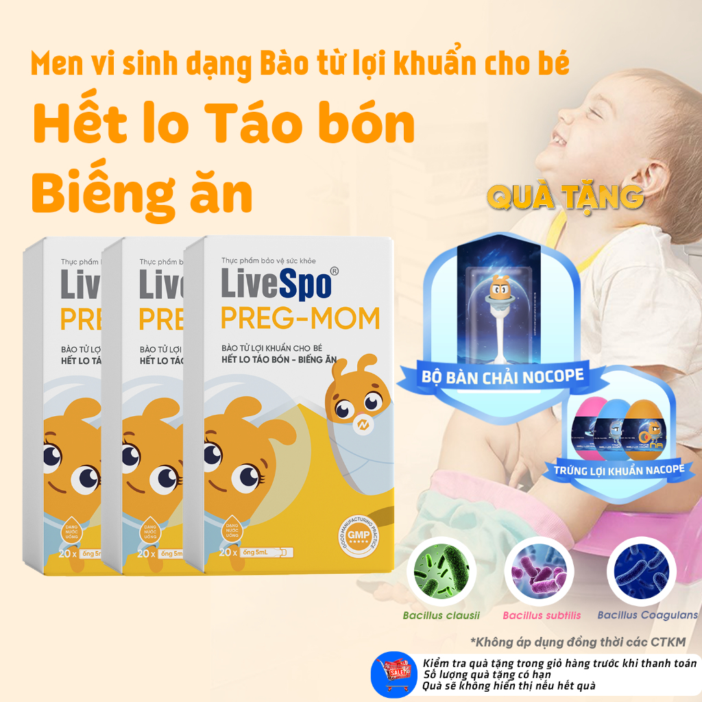 Ảnh Combo 3 hộp Men vi sinh chứa Bào tử lợi khuẩn LiveSpo Pregmom cho bé Táo bón, Biếng ăn (20 ống) 1